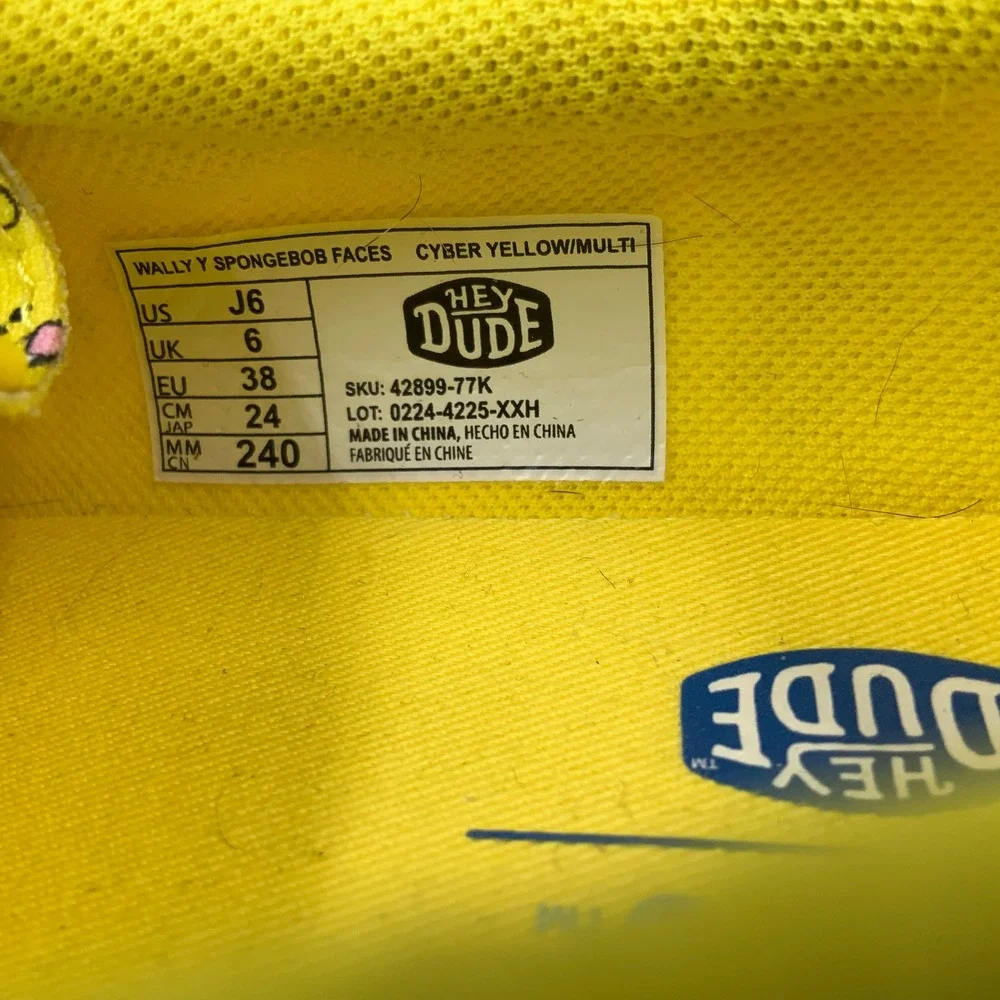 Hey Dude Wally Y SpongeBob Faces Kids Shoes J6 Cyber Yellow Multi 42899-77K